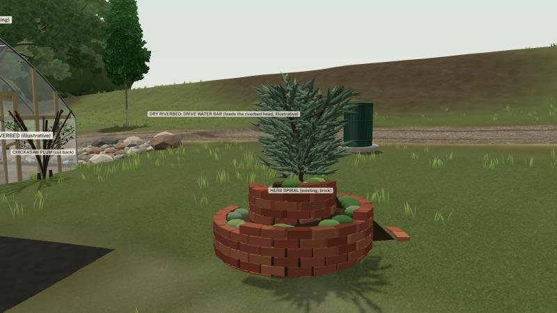 The brick herb spiral with its rosemary