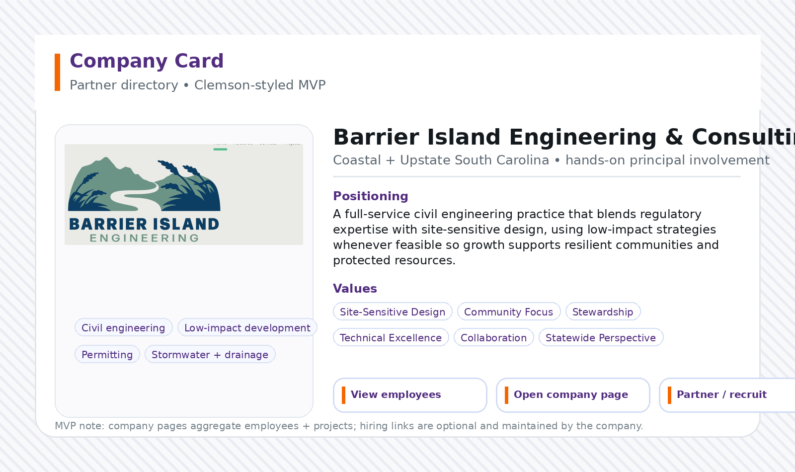 Company listing card — Barrier Island Engineering