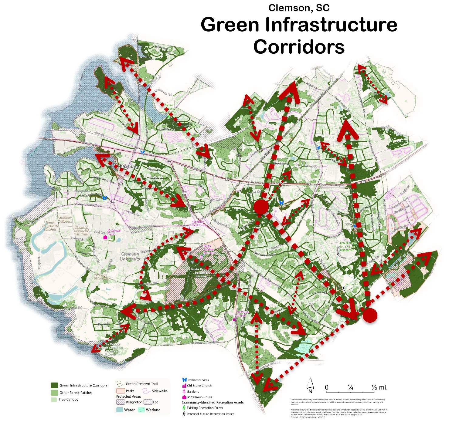 Green infrastructure corridors connecting Clemson