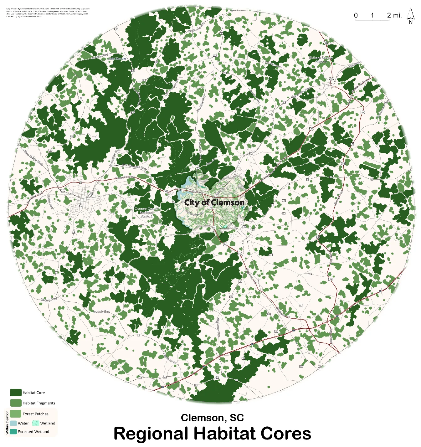 Regional habitat cores around Clemson