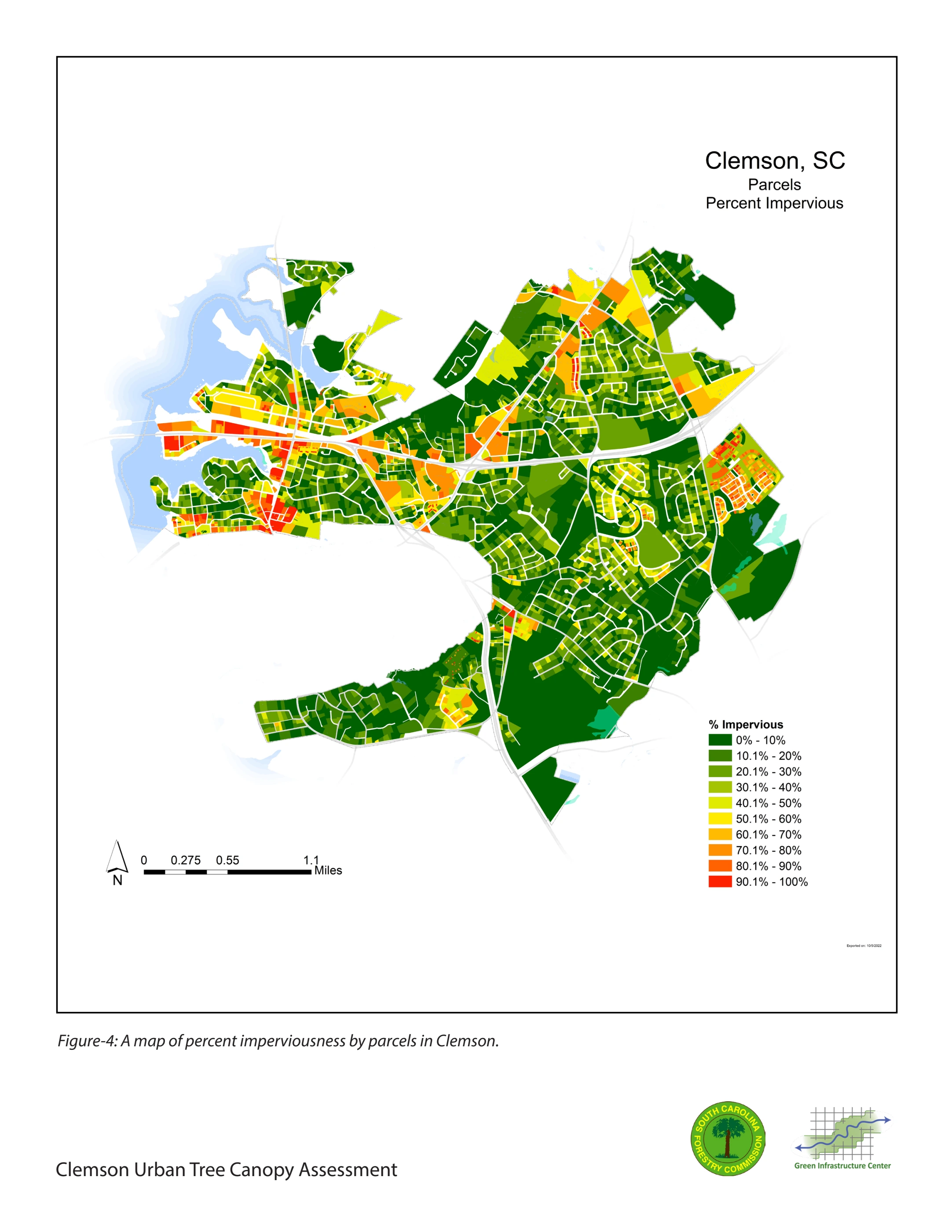 Impervious cover by parcel in Clemson