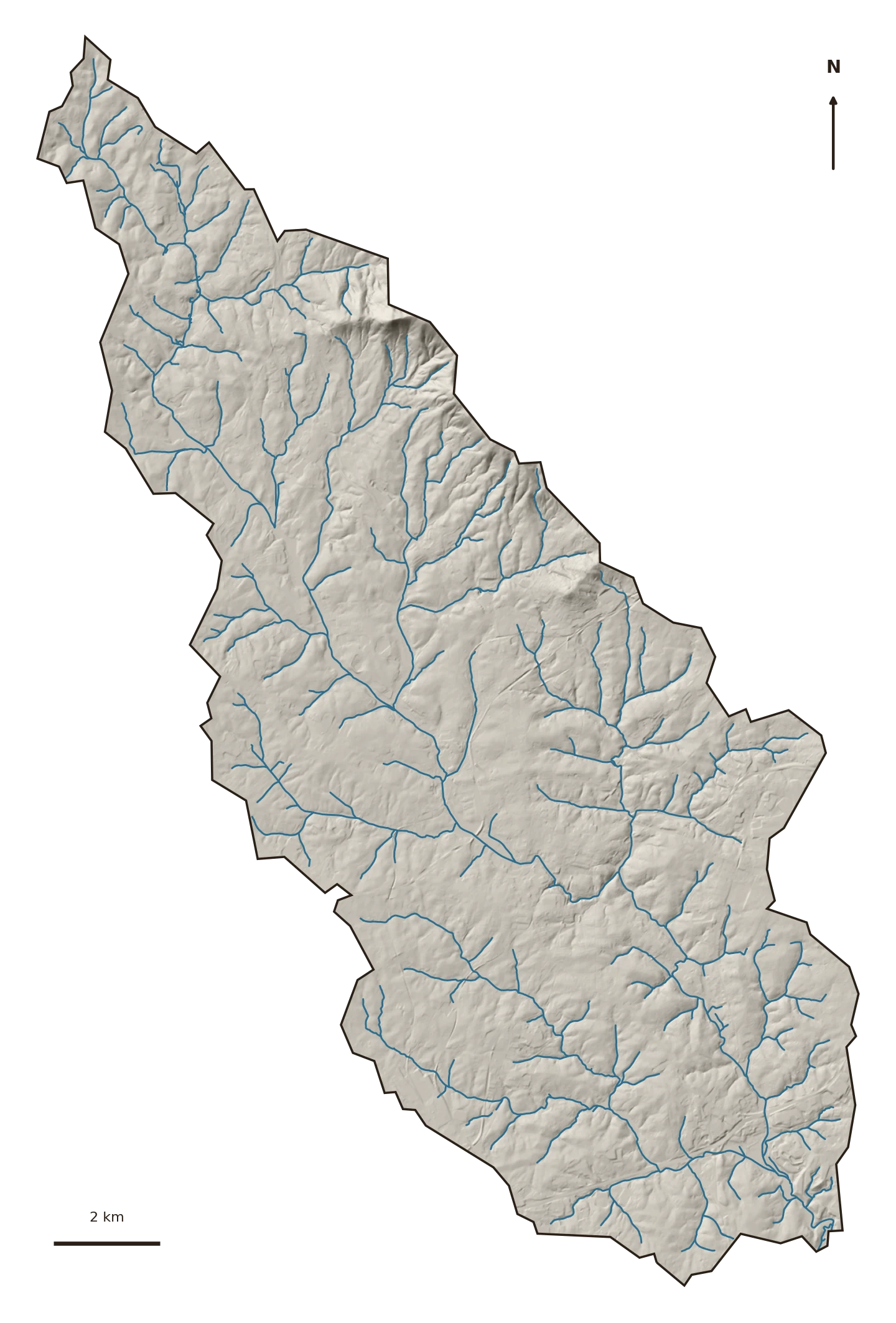 Terrain and stream map of Reedy River
